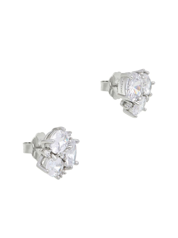 CERENE Cera Clear Silver Tone Statement Crystal Stud Earrings - Image 3 of 3