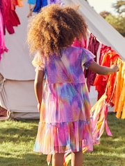 Pink/Purple Rainbow Sparkle Sparkle Mesh Short Sleeve Tiered Party Dress (3-16yrs) - Image 3 of 6