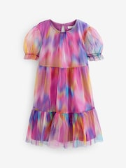 Pink/Purple Rainbow Sparkle Sparkle Mesh Short Sleeve Tiered Party Dress (3-16yrs) - Image 5 of 6