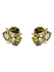 Olive Green Gold Tone - CERENE Statement Crystal Stud Earrings - Slika 3 iz 3