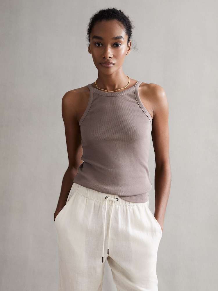 Reiss Dark Grey Louisa Crew Neck Ribbed Cami Vest Top - Image 1 of 7