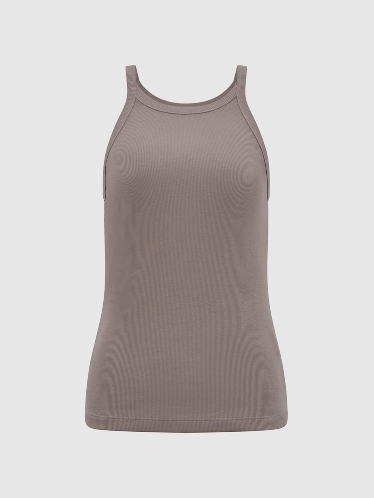 Reiss Dark Grey Louisa Crew Neck Ribbed Cami Vest Top - Image 2 of 7