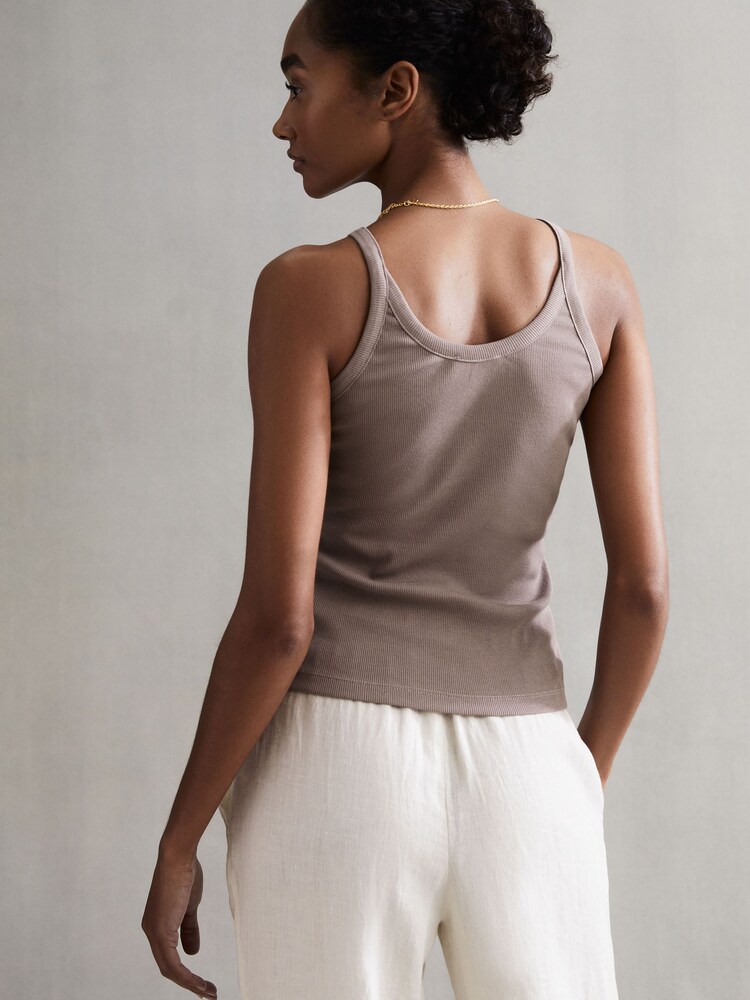Reiss Dark Grey Louisa Crew Neck Ribbed Cami Vest Top - Image 4 of 7