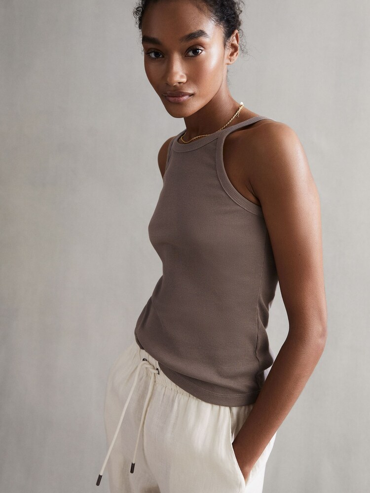 Reiss Dark Grey Louisa Crew Neck Ribbed Cami Vest Top - Image 5 of 7