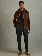 Reiss Charcoal Brighton Relaxed Drawstring Trousers with Turn-Ups - Image 1 of 5