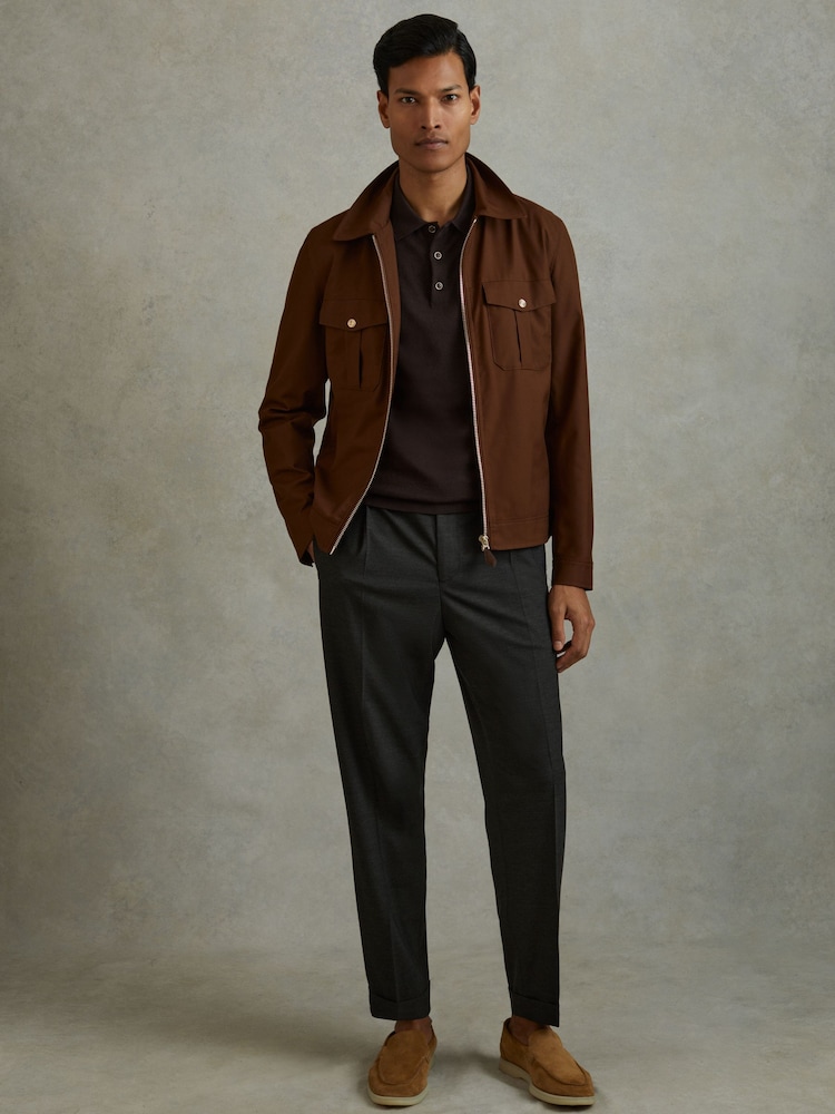 Reiss Charcoal Brighton Relaxed Drawstring Trousers with Turn-Ups - Image 1 of 5