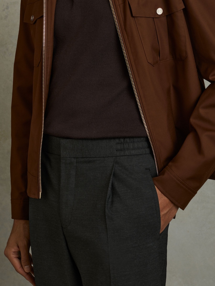 Reiss Charcoal Brighton Relaxed Drawstring Trousers with Turn-Ups - Image 3 of 5