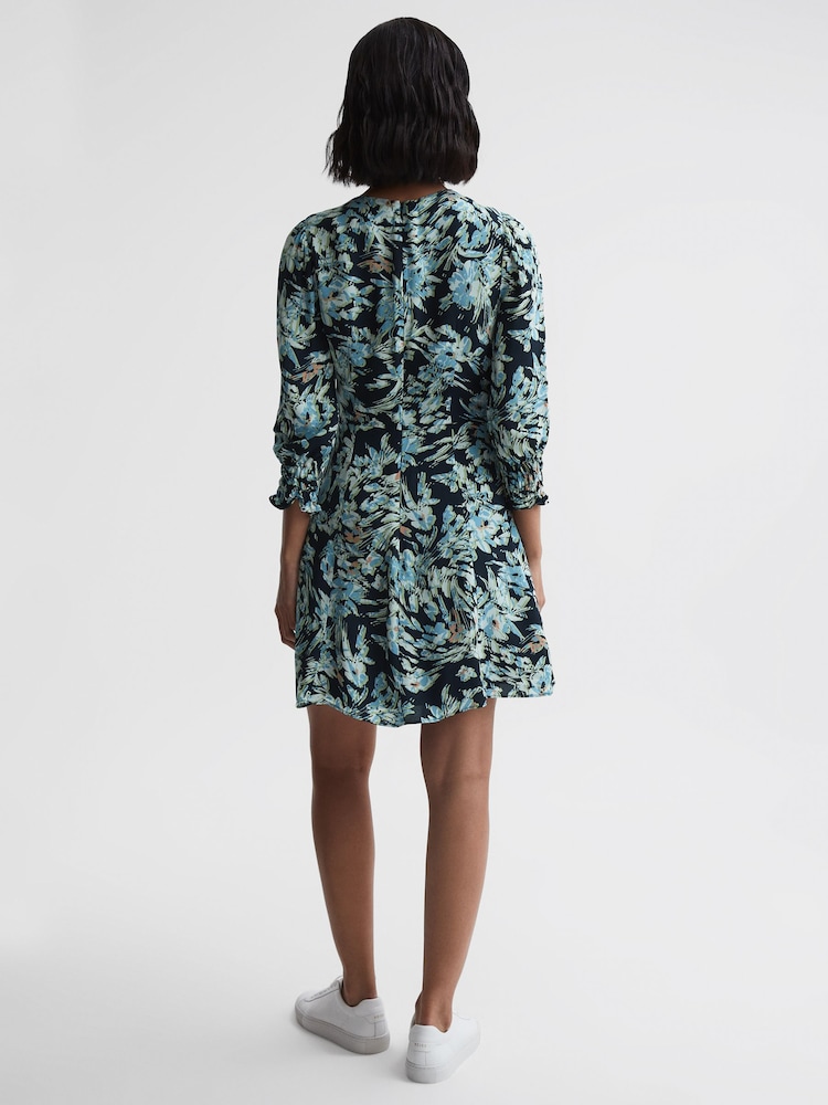 Reiss Navy/Blue Annie Floral Print Mini Dress - Image 1 of 7
