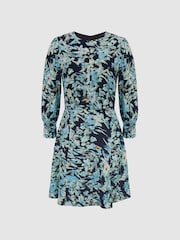 Reiss Navy/Blue Annie Floral Print Mini Dress - Image 2 of 7