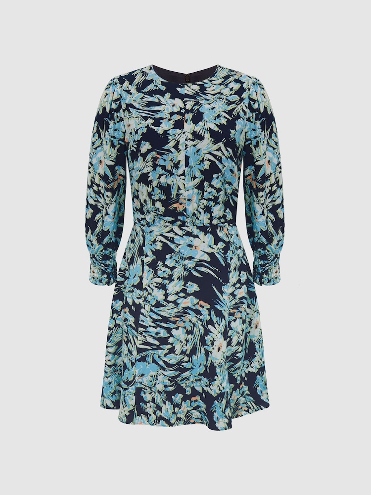 Reiss Navy/Blue Annie Floral Print Mini Dress - Image 2 of 7