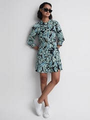 Reiss Navy/Blue Annie Floral Print Mini Dress - Image 3 of 7