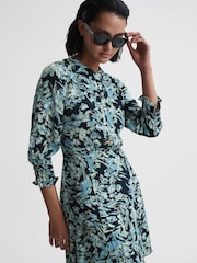 Reiss Navy/Blue Annie Floral Print Mini Dress - Image 4 of 7