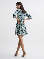 Reiss Navy/Blue Annie Floral Print Mini Dress - Image 5 of 7