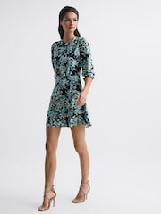 Reiss Navy/Blue Annie Floral Print Mini Dress - Image 6 of 7