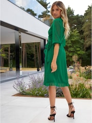 Chi Chi London Green Short Sleeve Dobby Wrap Mini Dress - Image 2 of 4