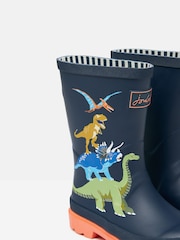 Joules Boys' Navy Dinosaur Printed Wellies - Image 4 of 5