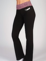Pineapple Black/Leopard Womens Contrast Band Bootcut Jersey Joggers - Image 1 of 5