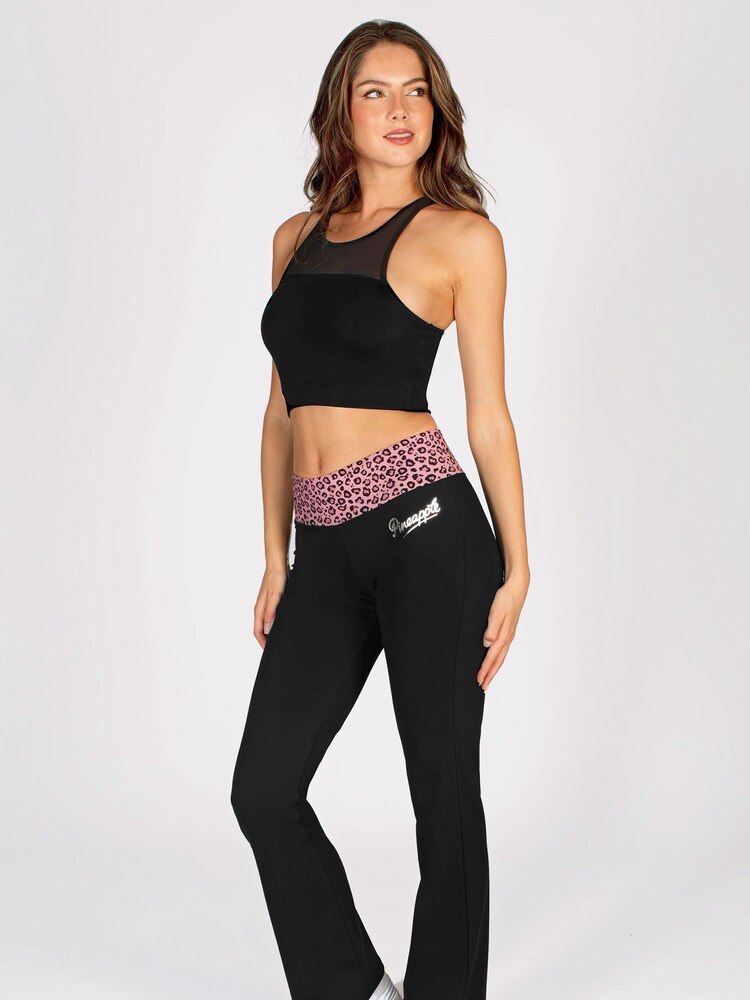 Pineapple Black/Leopard Womens Contrast Band Bootcut Jersey Joggers - Image 3 of 5