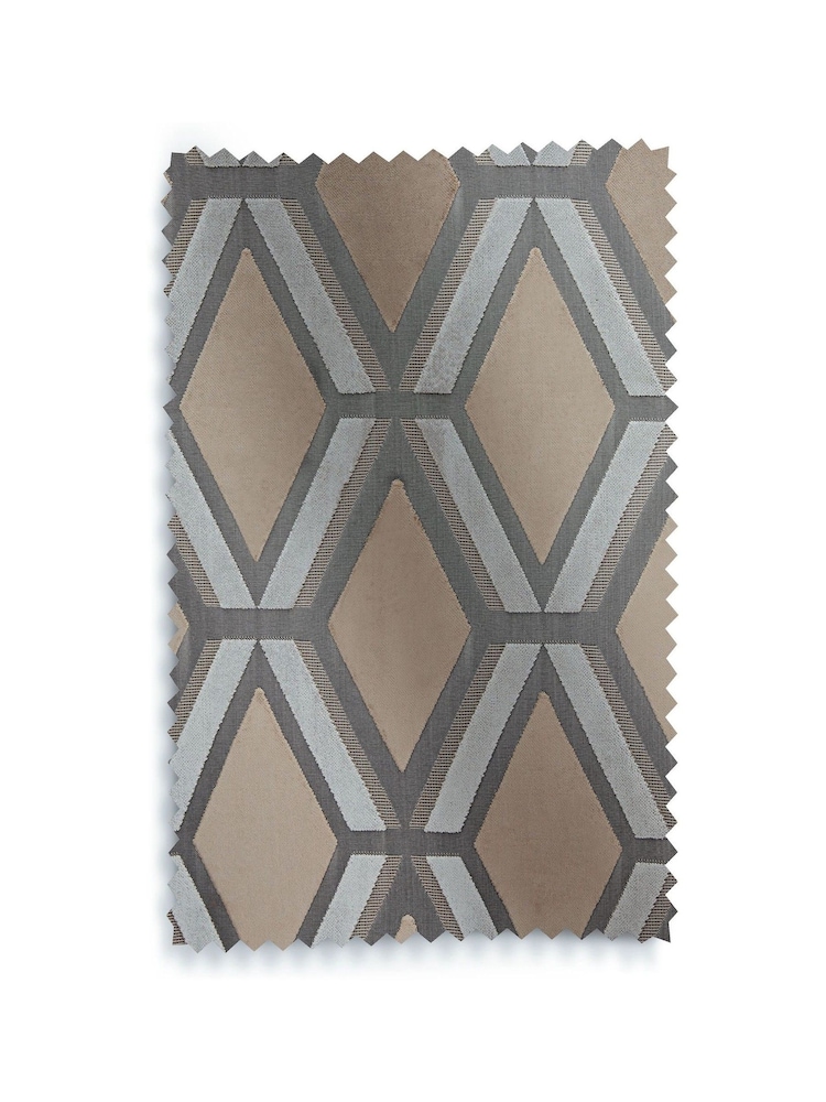 Champagne Gold Collection Luxe Heavyweight Geometric Cut Velvet Lined Eyelet Curtains - Image 5 of 5