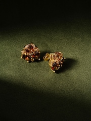 Mocha Brown Gold Tone - CERENE Statement Crystal Stud Earrings - Slika 3 iz 6