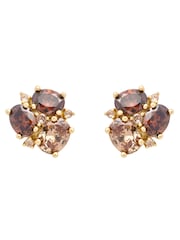 Mocha Brown Gold Tone - CERENE Statement Crystal Stud Earrings - Slika 4 iz 6