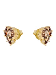 Mocha Brown Gold Tone - CERENE Statement Crystal Stud Earrings - Slika 6 iz 6