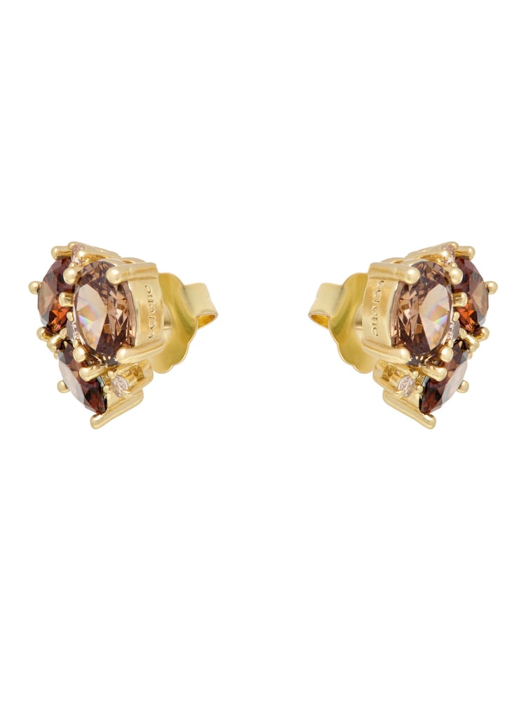 Mocha Brown Gold Tone - CERENE Statement Crystal Stud Earrings - Slika 6 iz 6