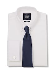 Savile Row Company Slim Fit 100% Cotton Pin Collar Double Cuff White Shirt - Image 2 of 5