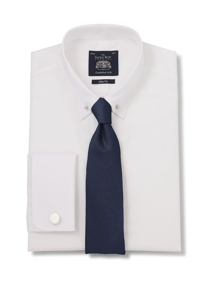 Savile Row Company Slim Fit 100% Cotton Pin Collar Double Cuff White Shirt - Image 2 of 5