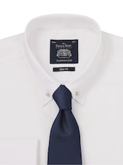 Savile Row Company Slim Fit 100% Cotton Pin Collar Double Cuff White Shirt - Image 3 of 5