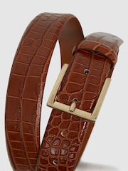 Reiss Tan Albany Leather Crocodile Print Belt - Image 7 of 7