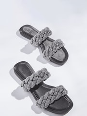 Black Forever Comfort® Jewelled Braided Sandals - Image 1 of 5
