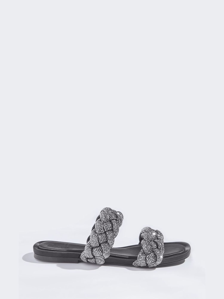 Black Forever Comfort® Jewelled Braided Sandals - Image 2 of 5