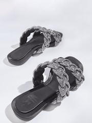 Black Forever Comfort® Jewelled Braided Sandals - Image 3 of 5