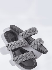 Black Forever Comfort® Jewelled Braided Sandals - Image 4 of 5
