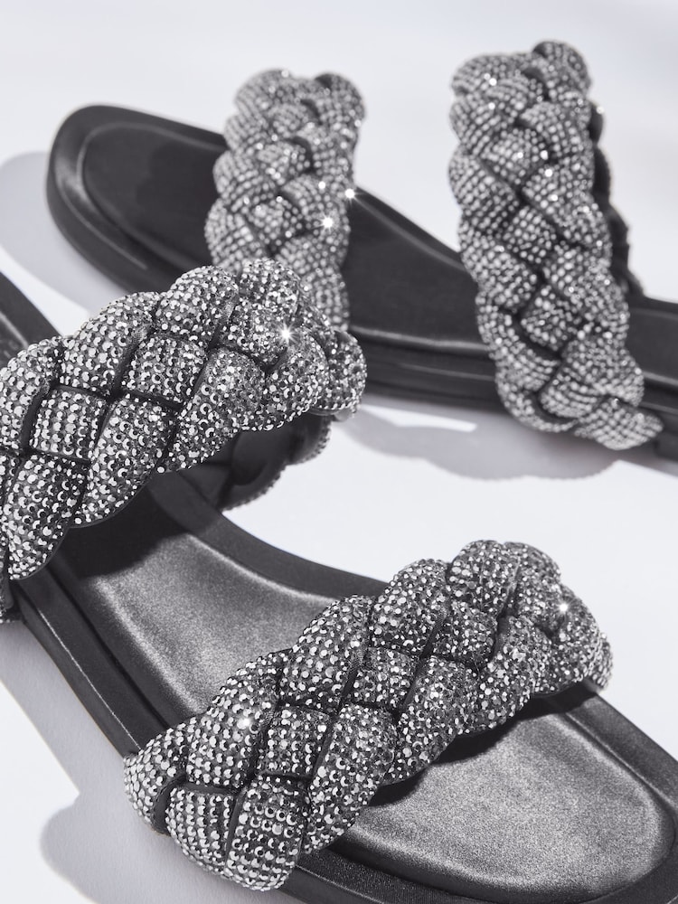 Black Forever Comfort® Jewelled Braided Sandals - Image 5 of 5