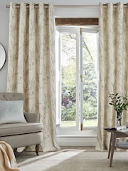 Laura Ashley Natural Pussy Willow Lined 100% Cotton Eyelet Curtains - Image 1 of 3