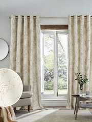 Laura Ashley Natural Pussy Willow Lined 100% Cotton Eyelet Curtains - Image 2 of 3