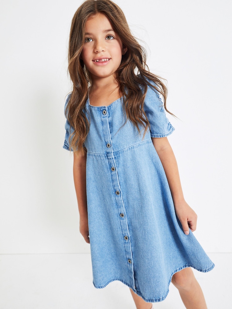 Blue Denim Ruched Sleeve Tea Dress (3-16yrs) - Image 1 of 5
