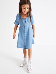 Blue Denim Ruched Sleeve Tea Dress (3-16yrs) - Image 2 of 5