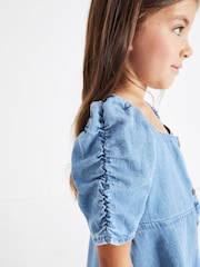 Blue Denim Ruched Sleeve Tea Dress (3-16yrs) - Image 3 of 5