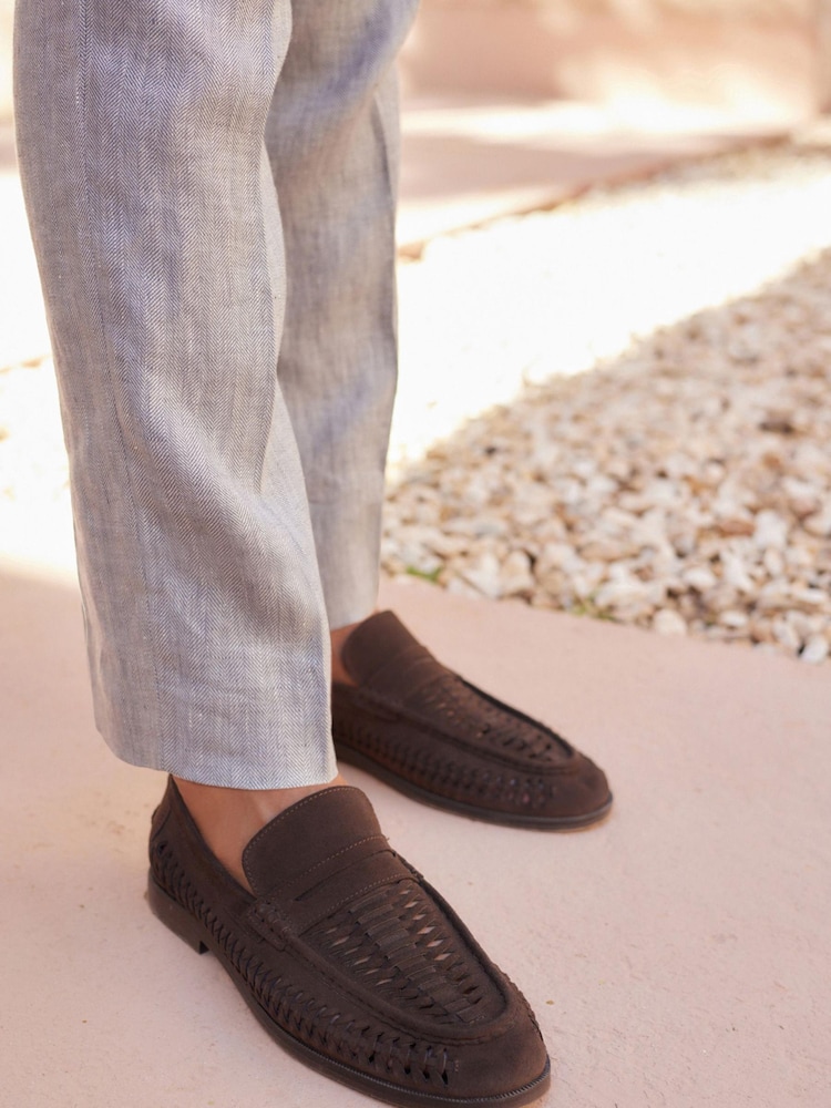 Braun - Lederloafer mit Flechtdesign - Bild 1 von 6 Braun - Lederloafer mit Flechtdesign - Bild 1 von 6