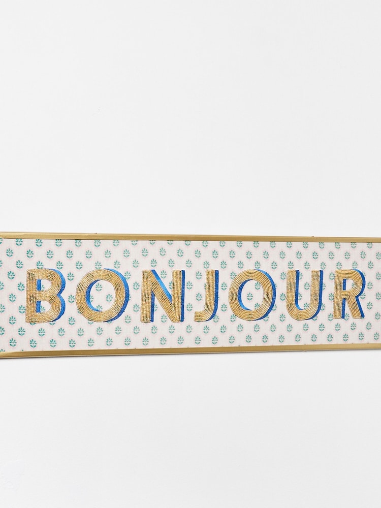 Oliver Bonas Blue Bonjour Beaded Cotton Wall Art - Image 1 of 4