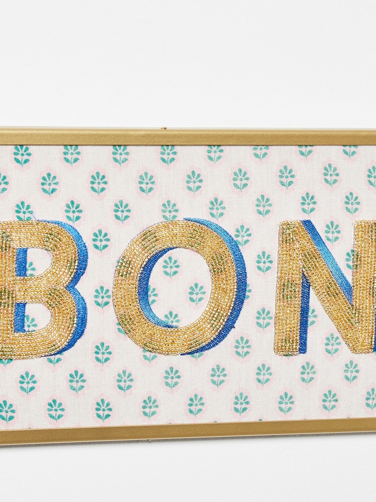Oliver Bonas Blue Bonjour Beaded Cotton Wall Art - Image 2 of 4