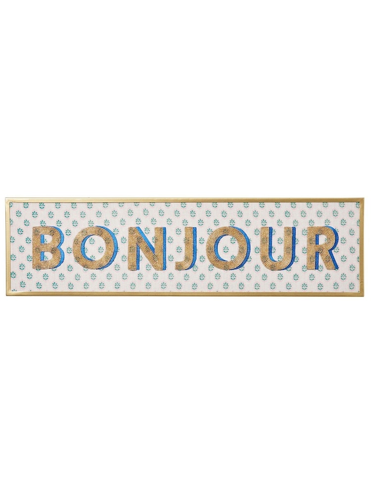 Oliver Bonas Blue Bonjour Beaded Cotton Wall Art - Image 4 of 4