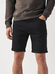 Black Straight Fit Stretch Denim Shorts - Image 1 of 8