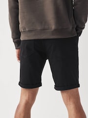Black Straight Fit Stretch Denim Shorts - Image 3 of 8