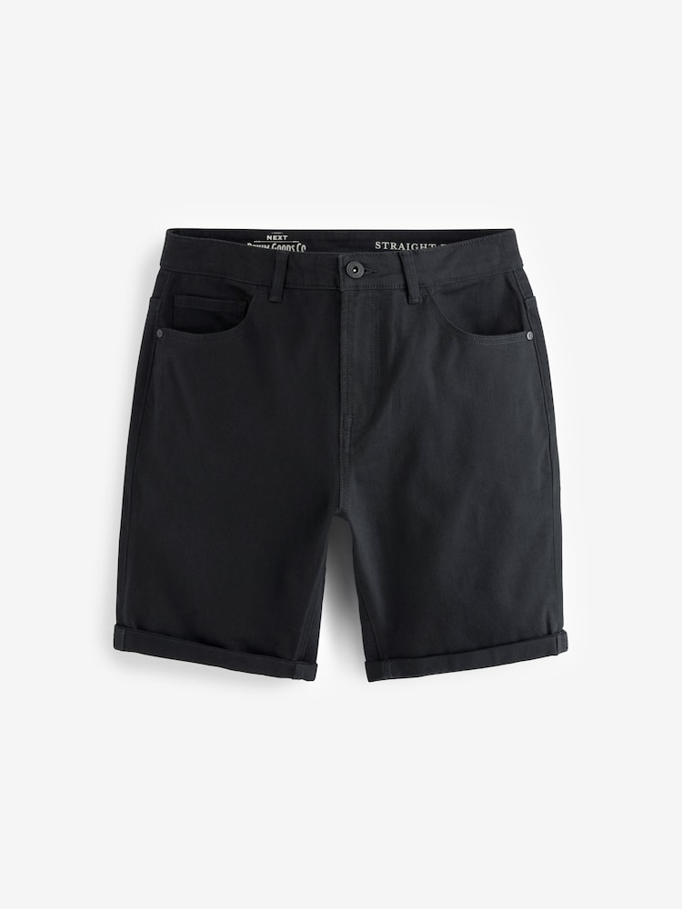 Black Straight Fit Stretch Denim Shorts - Image 5 of 8