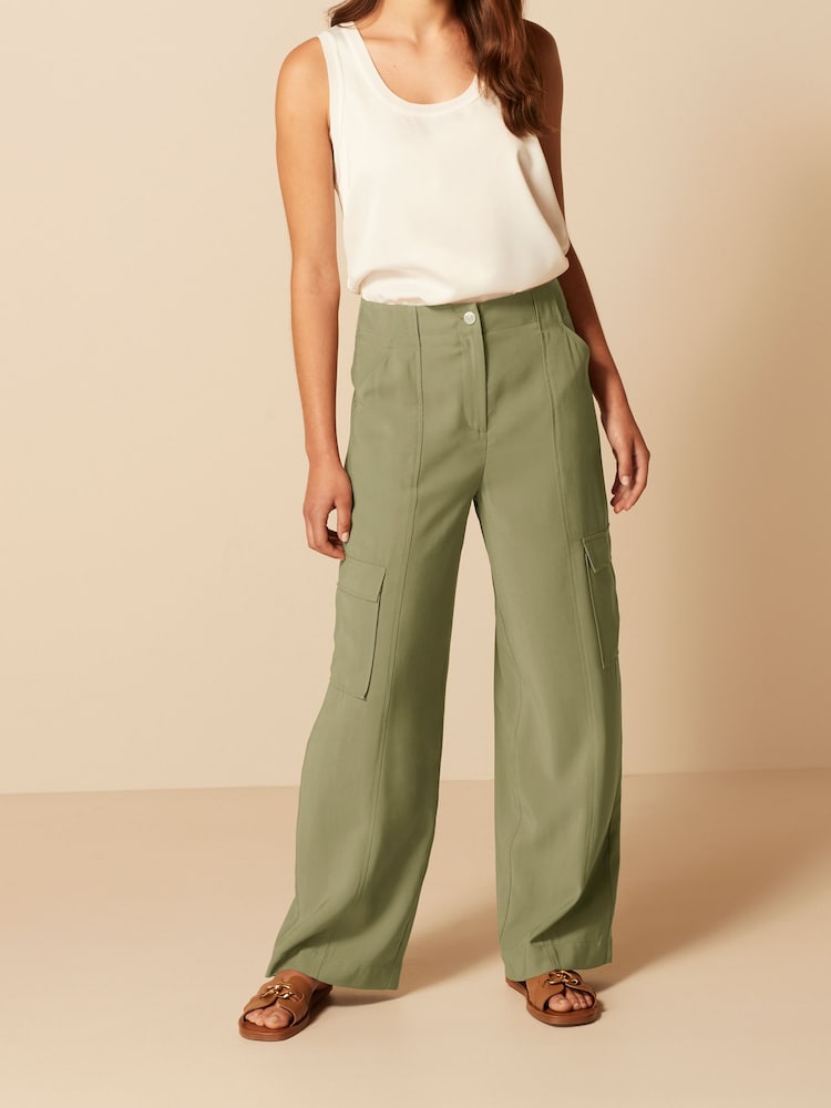 Green Tailored Utility Cargo Straight Trousers - Image 2 of 5 Green Tailored Utility Cargo Straight Trousers - Image 2 of 5