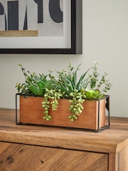 Green Artificial Succulent Garden in Bronx Wood Trough - Image 1 of 4